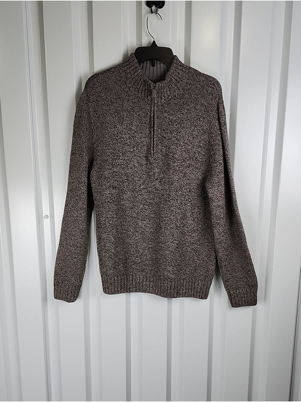 Overland Men's Grant Qtr-Zip Sweater Heathered Brown Large Office Preppy Cotton